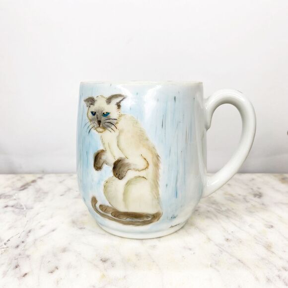 Vintage Siamese Cat Hand Painted Mug - Picture 1 of 8